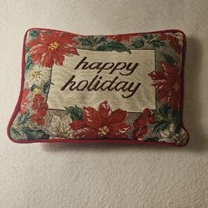 Vintage Needlepoint Petit Retangle Couch Throw Pillows Red Poinsettia